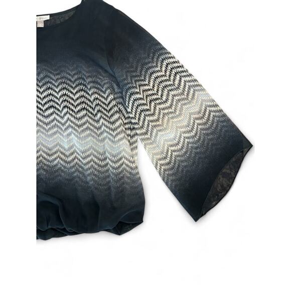 Roz & Ali Women's Black Patterned Long Sleeve Sheer Blouse Lined Tank Top 1X - Picture 5 of 8